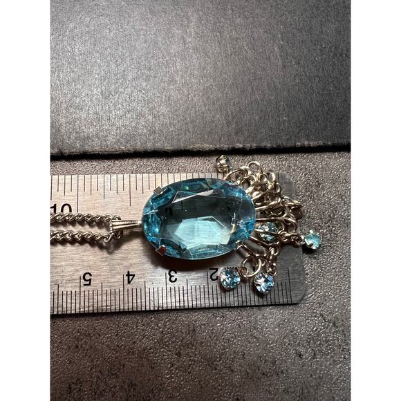Vintage Park Lane Mid Century Blue Glass Chandelier Necklace 21” - Picture 9 of 9